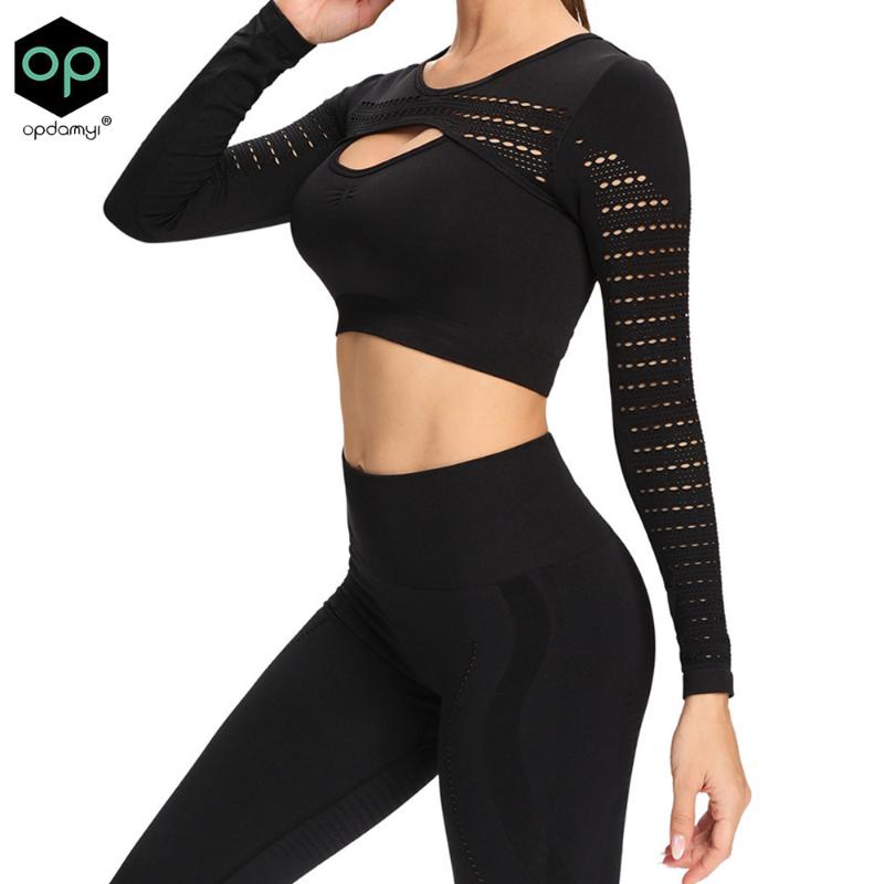 

Gym Set Women 2 PCS Seamless Yoga Set for Women Long Sleeve Gym Crop Top High Waist Leggings Tracksuit Fitness Clothing, Wine red top