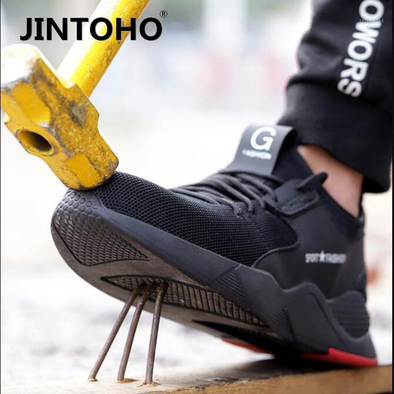 

JINTOHO Men's Steel Toe Safety Shoes Casual Breathable Outdoor Sports Shoes Piercing Boots Comfortable Industrial1, Black-c023