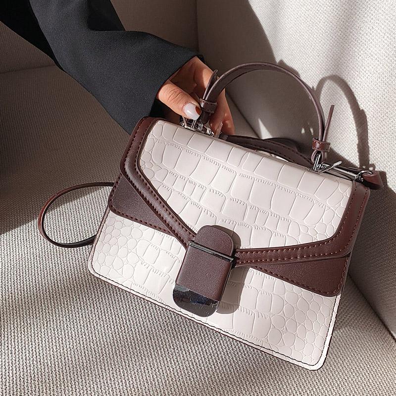

Alligator Small Square Bag for Women's Luxury PU Lock Shoulder Bag Casual Ladies Designer Leather Crossbody Tote Handbags Bulsos, Black