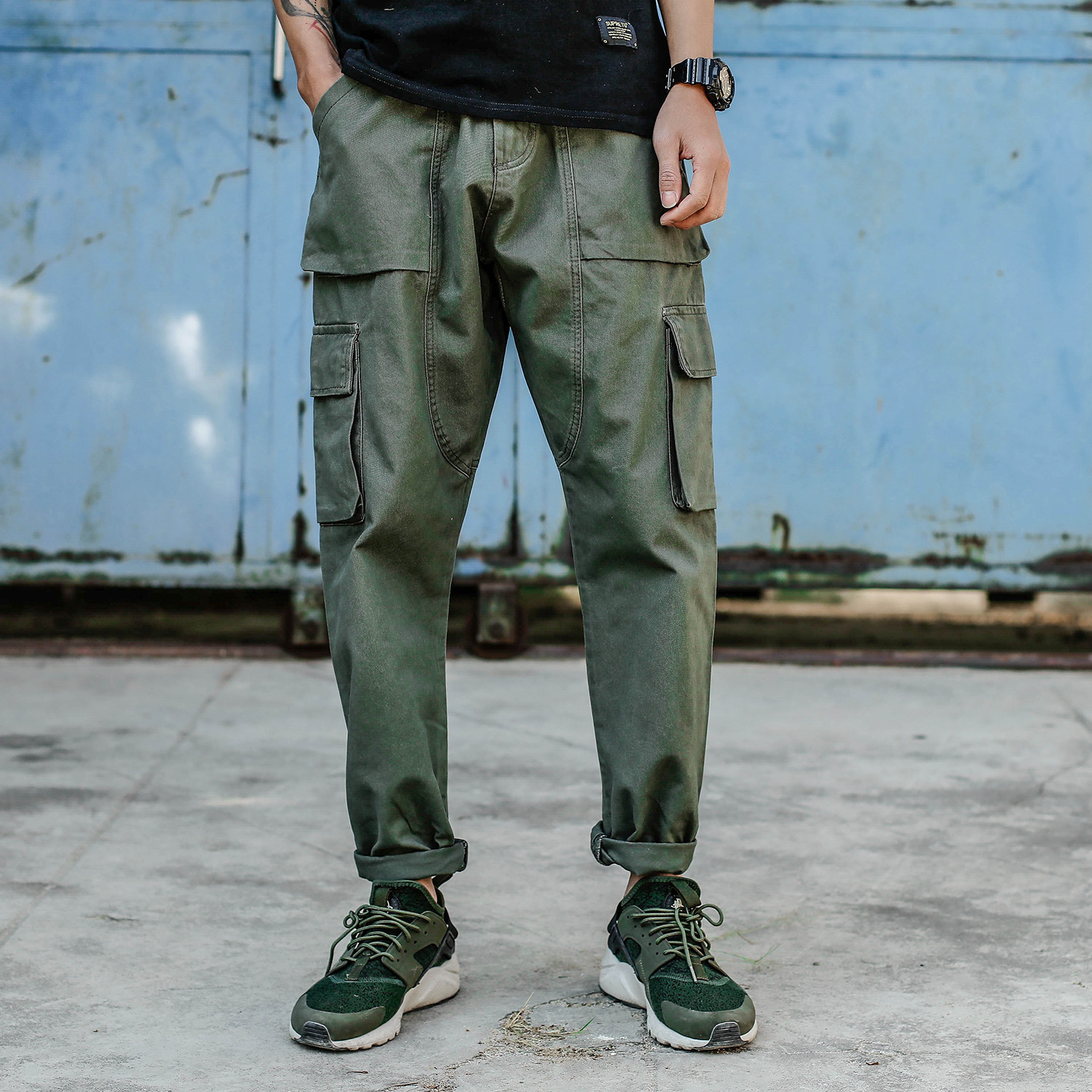 

Cargo Pants Men's Casual Jogging Pants Solid Men's Multi-Pocket Pants New Men's Sportswear Hip Hop, Green