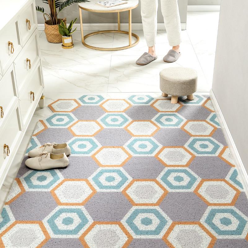

New Sale Anti-slip PVC Silk Loop Doormat Carpet Home Entrance Floor Dust-proof Door Mats Room Applied Hexagon Shape Mats Carpet