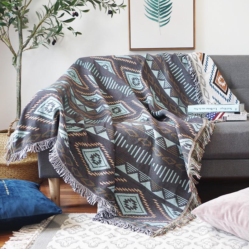 

Two-sided Geometry Warm Lounge Chair Quilt Blanket Women Manta Cape Hotel Restaurant Plaids