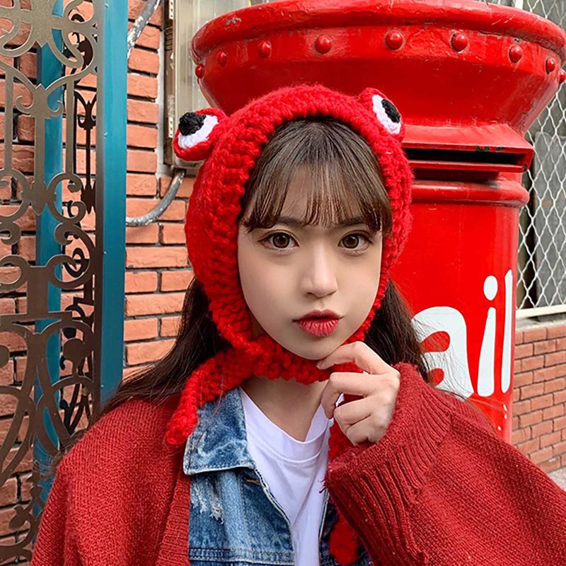 

Women Fashion Cap Winter Woolen Knitted Crochet Beanie Cap Lightweight Soft Keep Warm Sweet Cute Ear Female Photography, Khaki