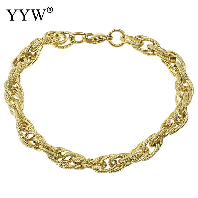 

YYW Punk Hip Hop Male Men Gold/Original Color Stainless Steel Jewelry Rope Chain Bracelet 21cm Length Circle Wristband Bracelets
