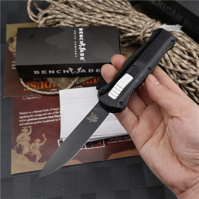 

BENCHAMDE knives BM 3310 CNC 6061 aluminum black handle Single front 440C blade Straight out automatic knife CAMPING OUTDOOR tools 3300 3400