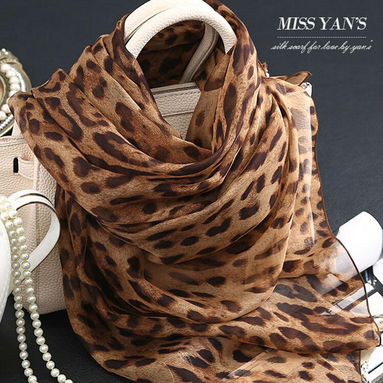 

Genuine Silk Women Scarf Fashion Coffee Leopard Print Scarves 2020 Spring Summer Winter High Quality Shawl