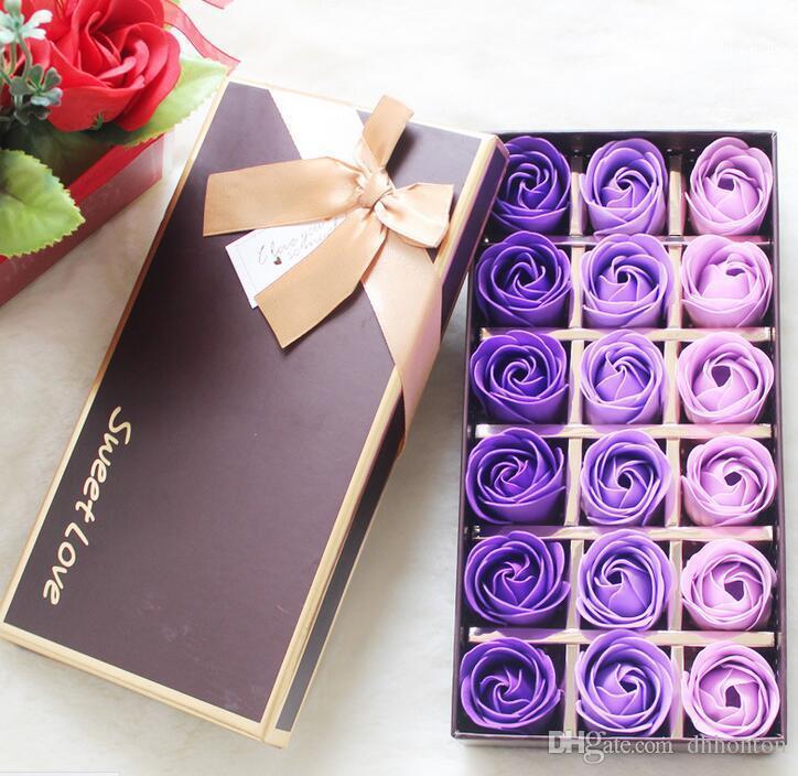 

18PCS Rose Soaps Flower Packed Wedding Supplies Gifts Event Party Goods Favor Toilet soap Scented bathroom accessories1, Blue