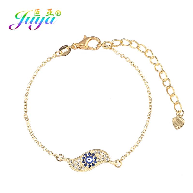 

Juya Gold/Rose Gold Micro Pave Zircon Evil Eye Charm Bracelet For Women Fashion Jewelry Wholesale
