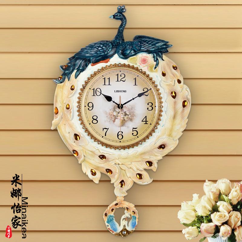 

American Wall Clock Living Room Table Peacock Art Wall Clock Personality Mute Retro Decorative Clocks Modern