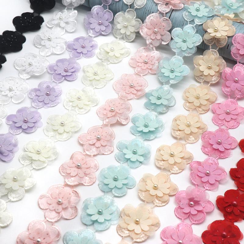 

Ribbon H816 91cm Pearl Lace Flower For Dress Trim Wedding Embroidered DIY Home Decor Patchwork Sewing Supplies Craft, Pink;blue