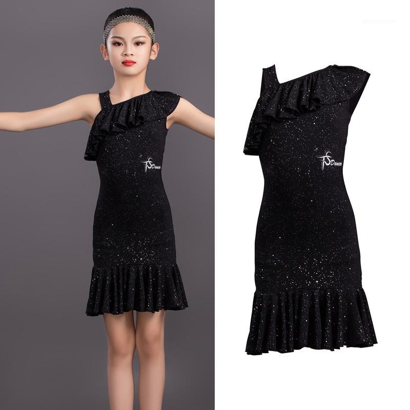 

Girls Latin Dance Competition Dress Children Black Shiny Latin Practice Dancewear Salsa Tango Modern Cha Cha Dance Dress SL39451, As picture