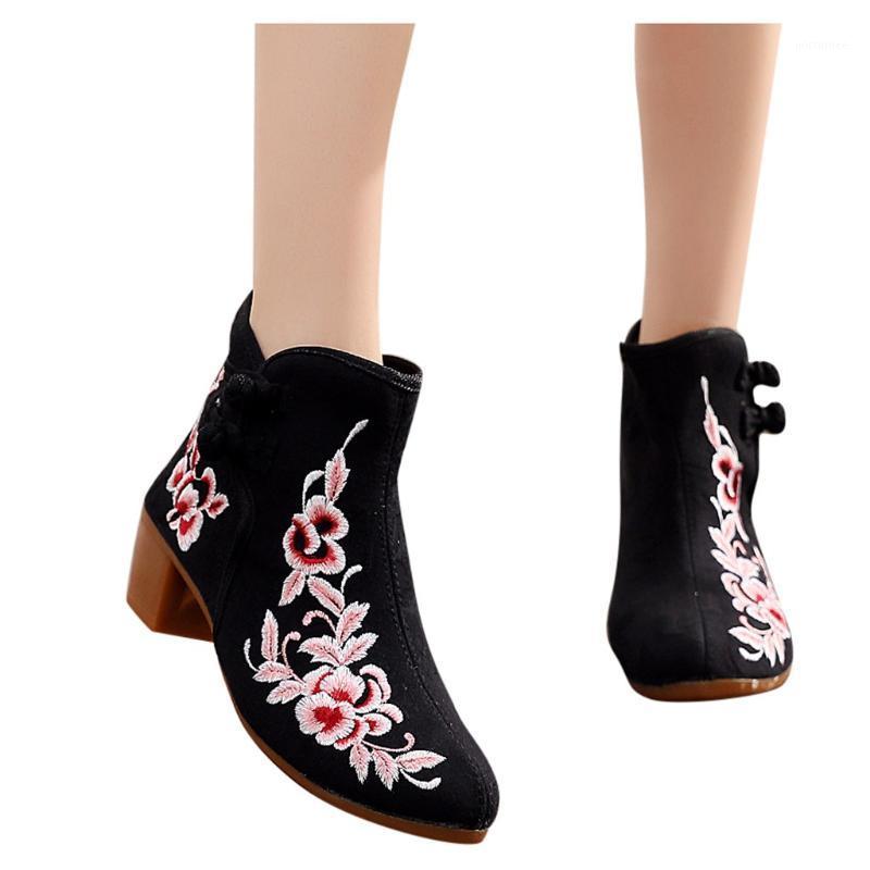 

Sagace Shoes Winter Canvas Boots Women 2020 Leisure Round Toe Buckle Zapatos De Mujer Ladies Floral Decoration Square Women Boot1, Beige