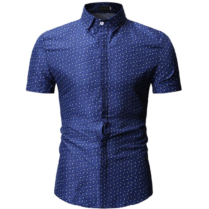 

2020 Summer Fashion New Men's Casual Boutique Shirt / Men's Slim Short Sleeve Polka Dot Floral Print Shirt, Ys87 black