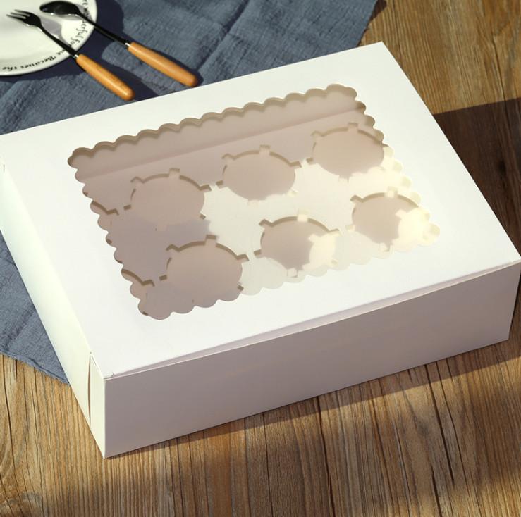 

100pcs cupcake box with window White Brown kraft paper Boxes Dessert Mousse box 12 Cup Cake Holders wholesalers