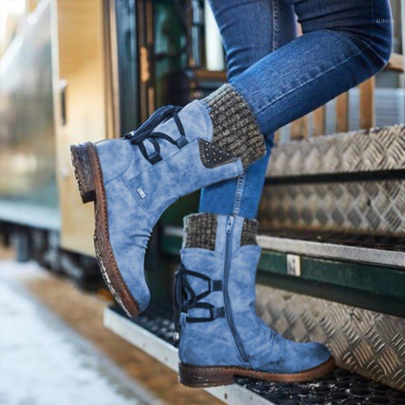 

2020 Women Winter Mid-Calf Boot Flock Winter Shoes Ladies Fashion Snow Boots Shoes Thigh High Suede Warm Botas1, Purple