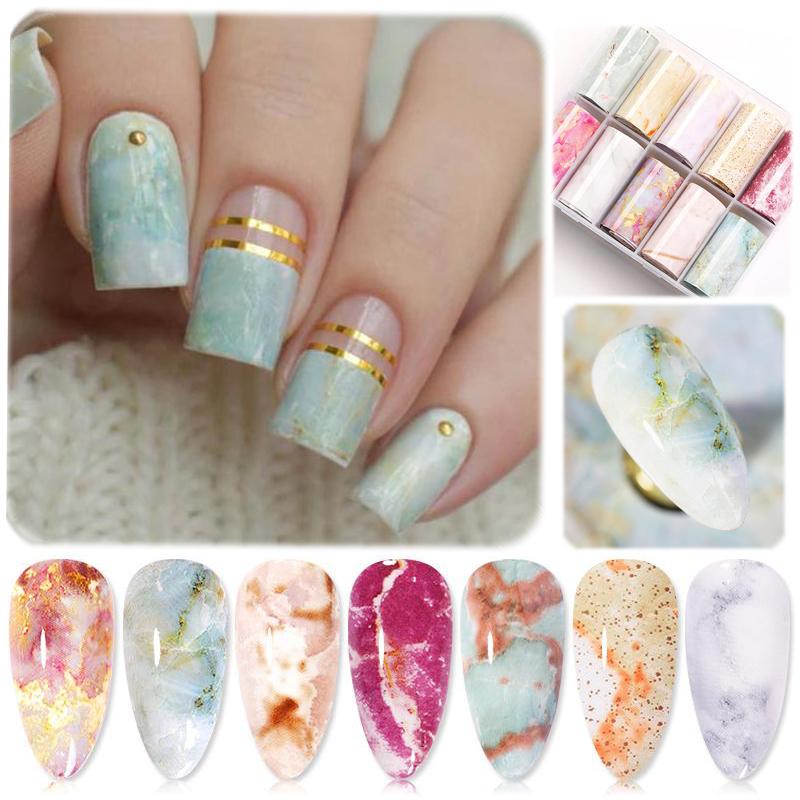 

1 Box Marble Design Foils Nail Set Transfer Starry Sticker Kit Adehesive Paper Wraps Nail Art DIY Tips Slider Papers Decoration, 16