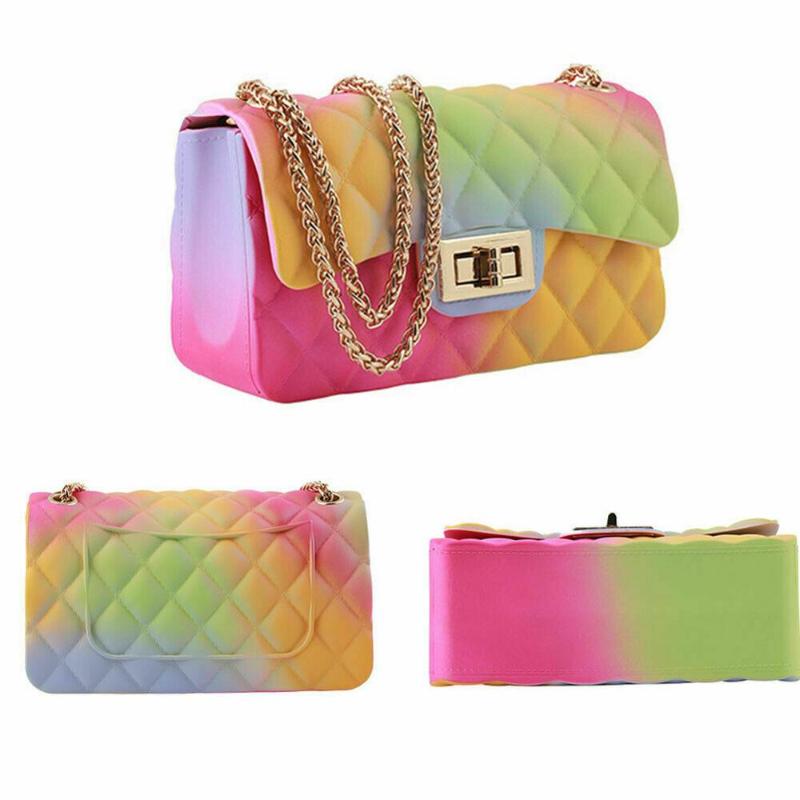 

Colorful Crossbody Bags For Women PVC Material Cute Girls Female Shoulder Bag Metal Chains Women's Clutch Handbags, Small