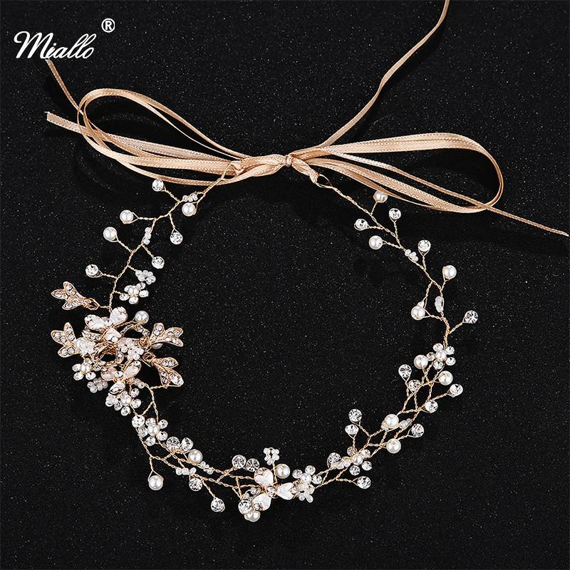 

Miallo Headband Fashion Woman Tiaras Handmade Pearl Bridal Wedding Party Crystal Rhinestone Hair Vine Crown Hair Accessories