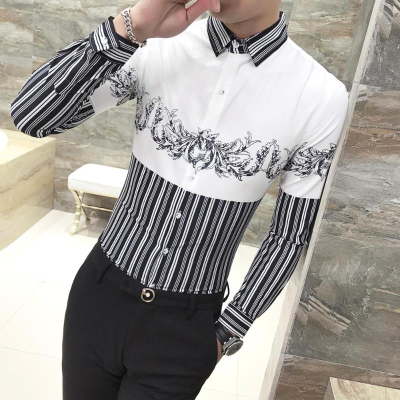

Shirt 2020 Spring British style Boutique Casual Men Shirt Long Sleeve Patchwork Men Slim Fit Party Club, Purple