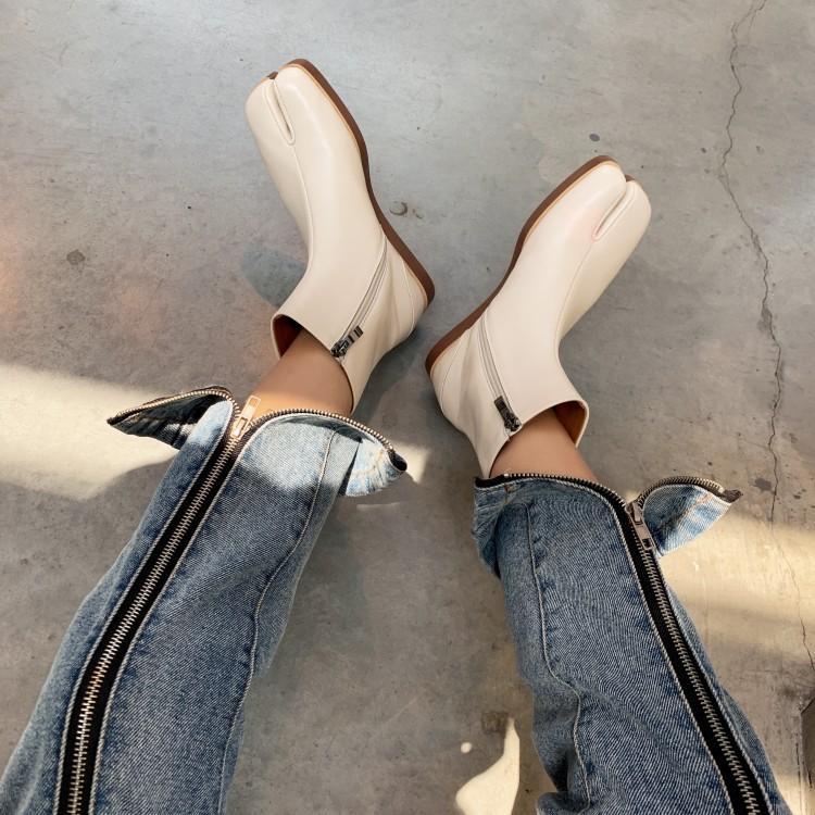 

2021 Mujer Heel Short Ankle for Woman Leather Toe of Square Foot Luxury Rain Boots Tabi Bottes Scfs, The picture
