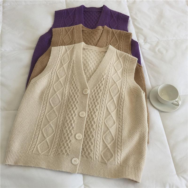 

Spring and autumn women's sweater casual solid color V-neck sleeveless cardigan sweater, Brown