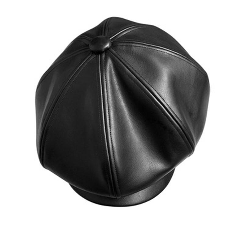 

New 2020 Women Beret Quality Fashion Artist PU Women Beret Female Cap Casual Dome Men Newsboy Hat BLM293, Black