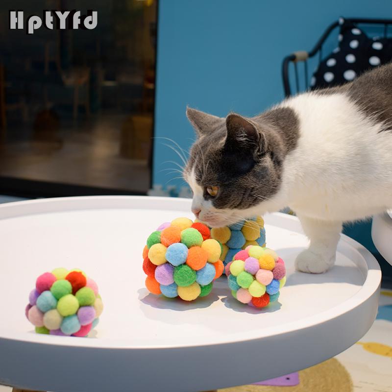 

HptYfd Cat Ball Toy Colorful Bouncy Bell Ball Pet Interactive Toy for Cats Puppy Soft Plush Bite Funny Pet Supplies
