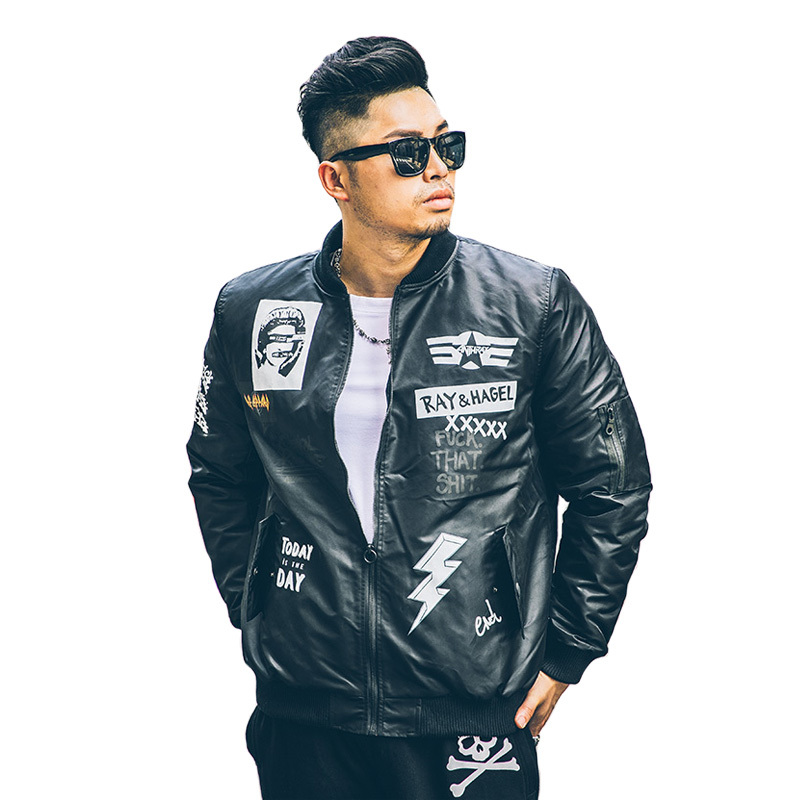 

de rua Moda japonesa mar marca graffiti impresso bombardeiro jaquetas homens rock and roll jaqueta casual casacos B6U7, Black thin