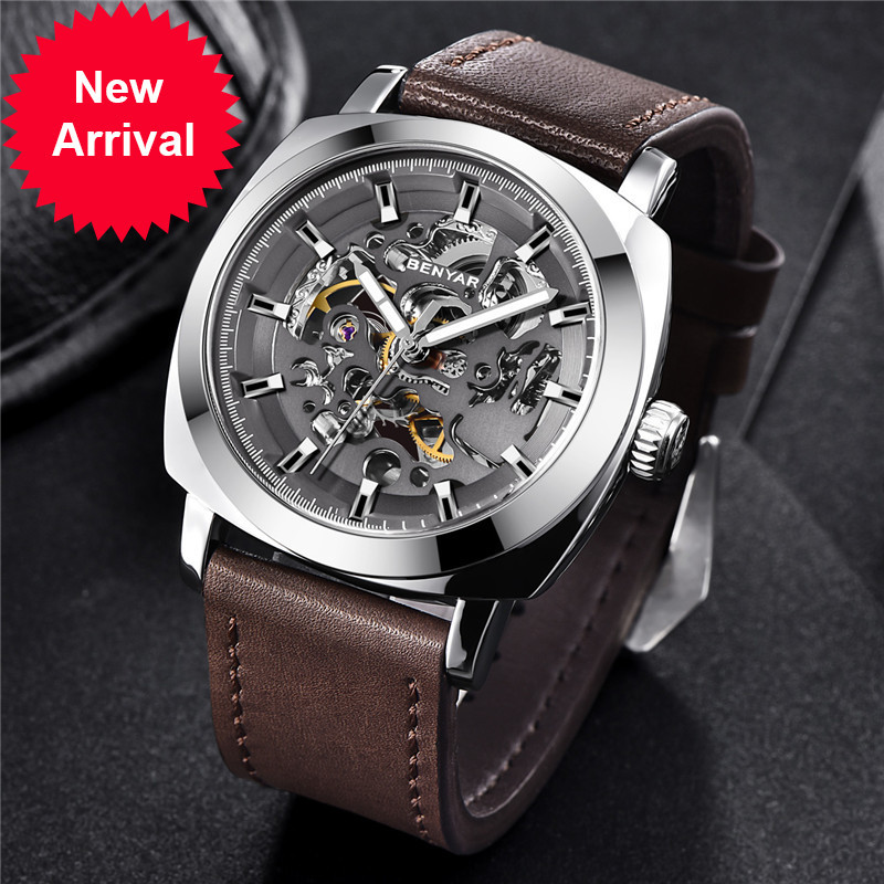 

Male benayr new men automatic clock mechanical skeleton top watch mark military sport man wristwatch, By512105 without box