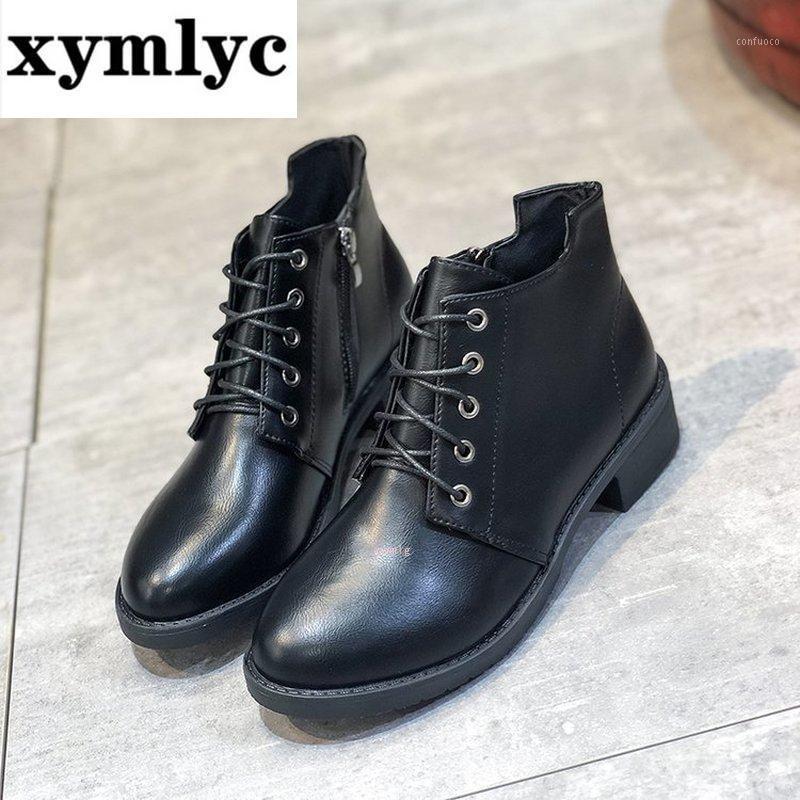 

2020 Fashion Women Ankle Boots PU Leather Autumn Winter Shoes Woman Square Low Heel Botas Zapato Chaussures Femme1, Black