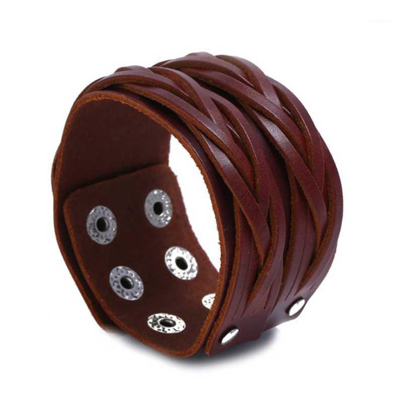 

Punk Vintage Cowhide Bracelet Simple Multilayer Woven Men's Leather Bracelet Wide Leather1