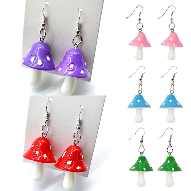 

10 Pair Fashion Women Sweet Fresh Handmade Plastic Simulation Mushroom Long Pendant Earring Jewelry Accessories Gift