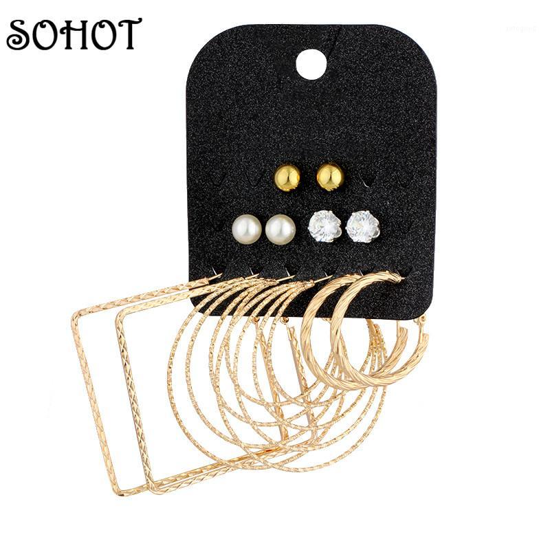 

Hoop & Huggie SO Style 6Pairs/set Round Square Earrings Crystal Simulated Pearl Metal Balls Women Brincos Jewelry Accessories Gifts1