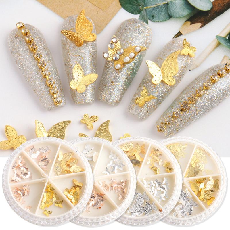 

1Box 3D Rose Gold Metal Butterfly Decoration Hollow Flat Slice Stereoscopic Shiny Nail Art Accessories Tools