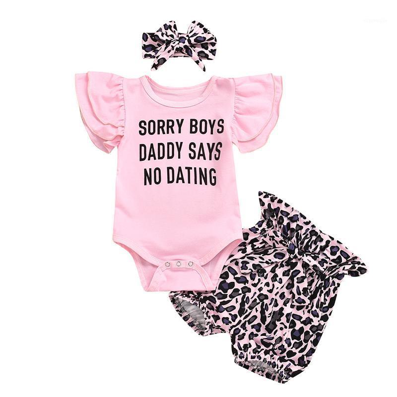 

Newborn Baby Girls Clothes Sets Leopard Print Short Sleeve Romper Tops short Pants Headband Summer New 3pcs Girl 0-24M1, Pink