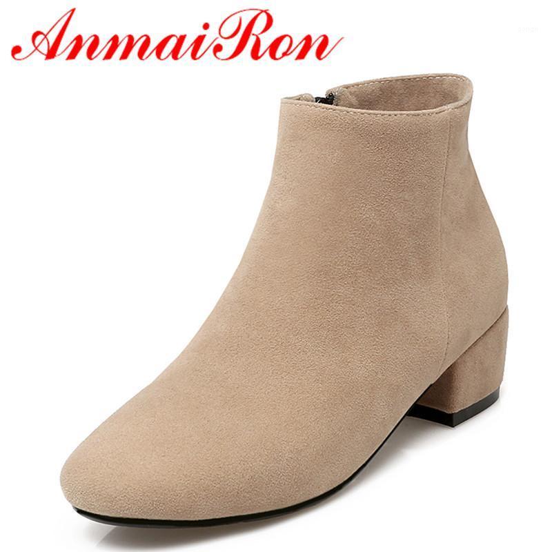

ANMAIRON Winter Zippers Fashion Boots Shoes Woman Big Size 34-43 Black Ankle Boot for Women Platform Shoes Round ToeSquare Heels1