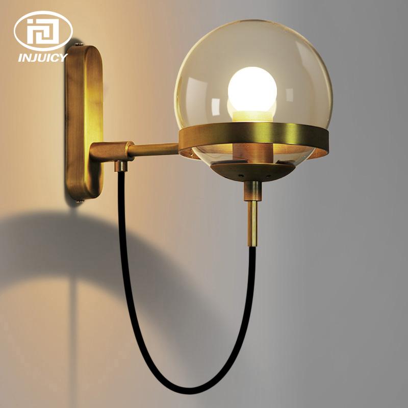 

Simple Vintage Wall Lights American Retro Cognac Glass Ball Circle Bronze LED Wall Lamp Hotel Restaurant Mirror Lights