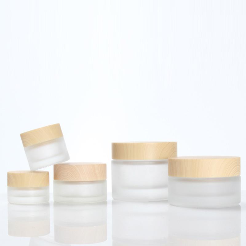 

12pcs X 5g 10g 20g 30g 50g Frost Glass Cosmetic Cream Jar With Wood Grain Lid Makeup Skin Care Lotion Container Pot Bottles