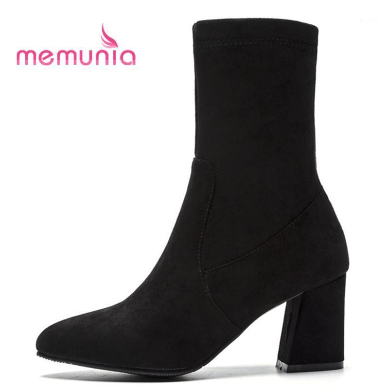 

MEMUNIA big size 32-43 elegant pointed toe women boots high heels fashion boots 2020 new winter ankle1, Black