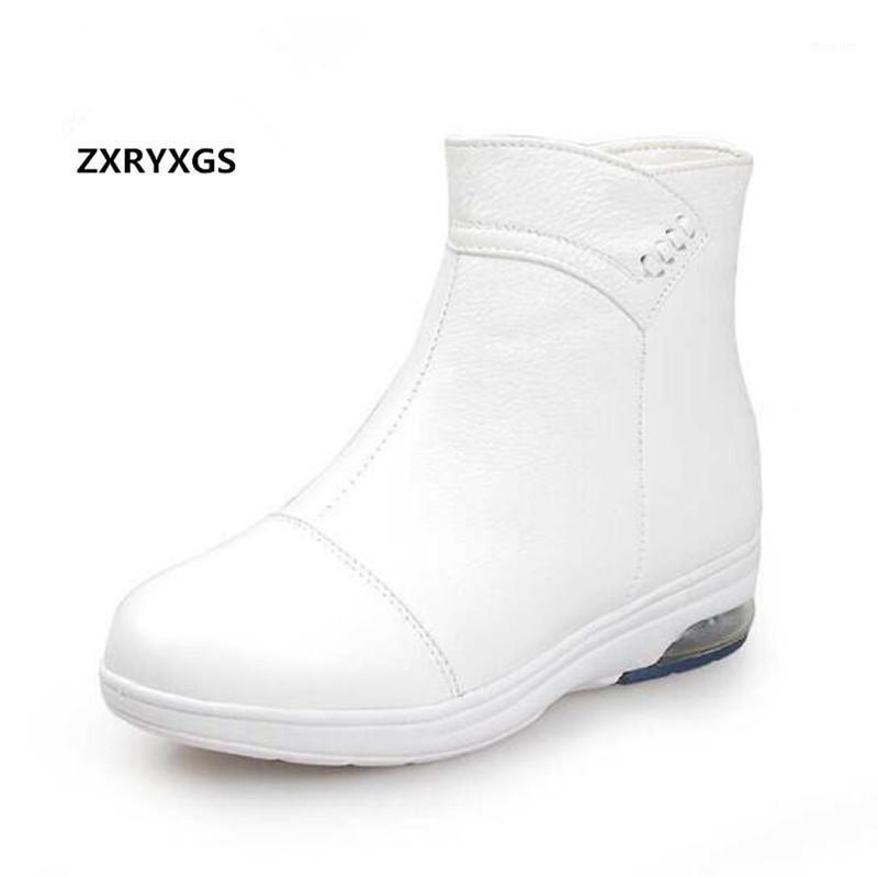 

ZXRYXGS Brand Boots White Air Cushion Shoes Casual Women Boots 2020 New Soft Comfort Warm Snow Genuine Leather Shoes1, White 002