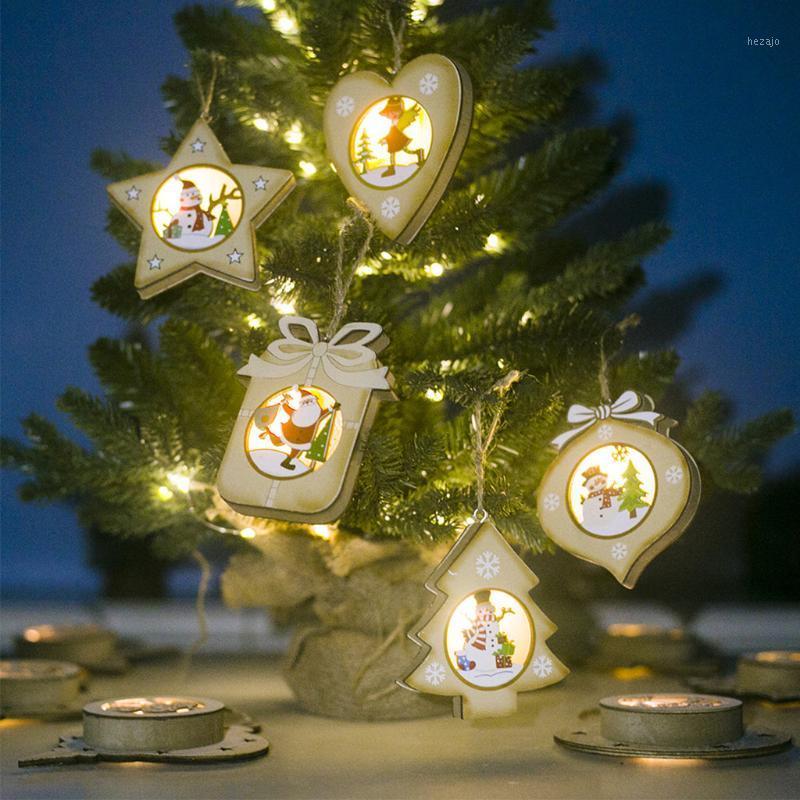 

Christmas wooden painted snowman light creative Christmas decorations tree light pendant 9.181