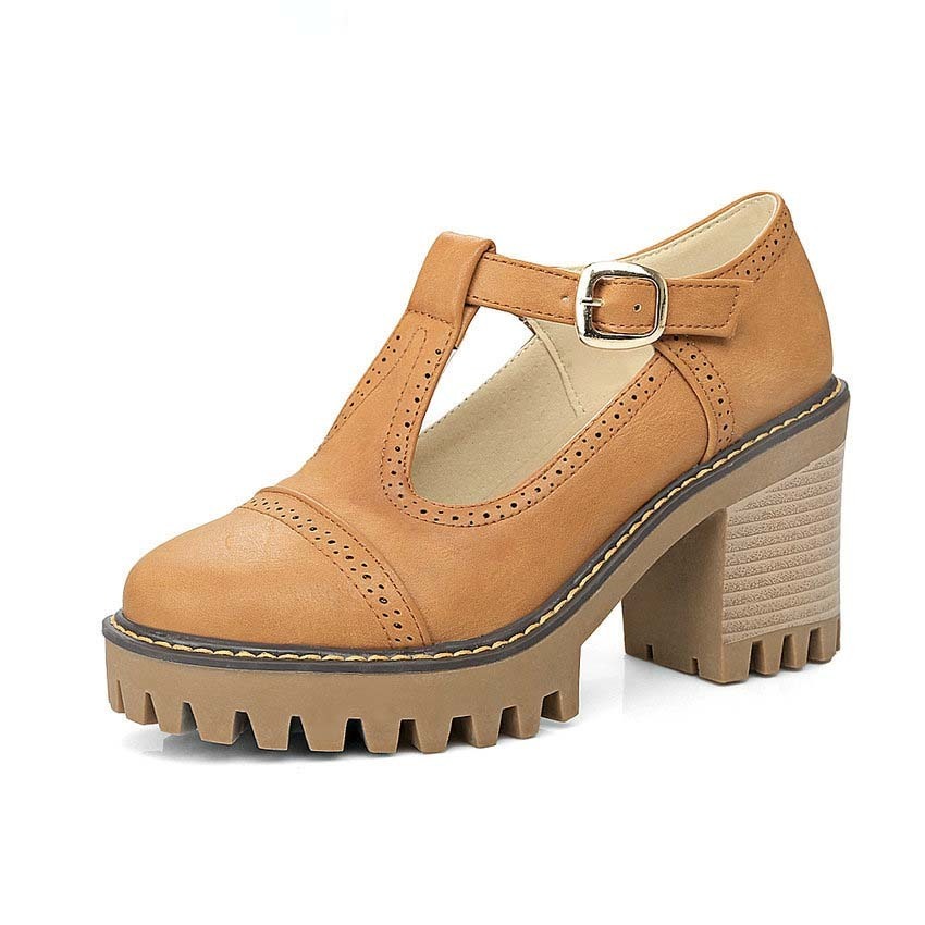 

Was 2020 sweet spring style squared high-heeled female toe pumps round-foot plutonium platform t-girdle woman shoes more, Beige
