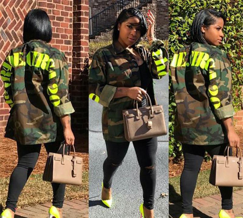 

Spring Women Camouflage Jackets Casual Womens Letter Printed Coats Fashion Designer Lapel Neck Coat with Single Breasted, Black;brown