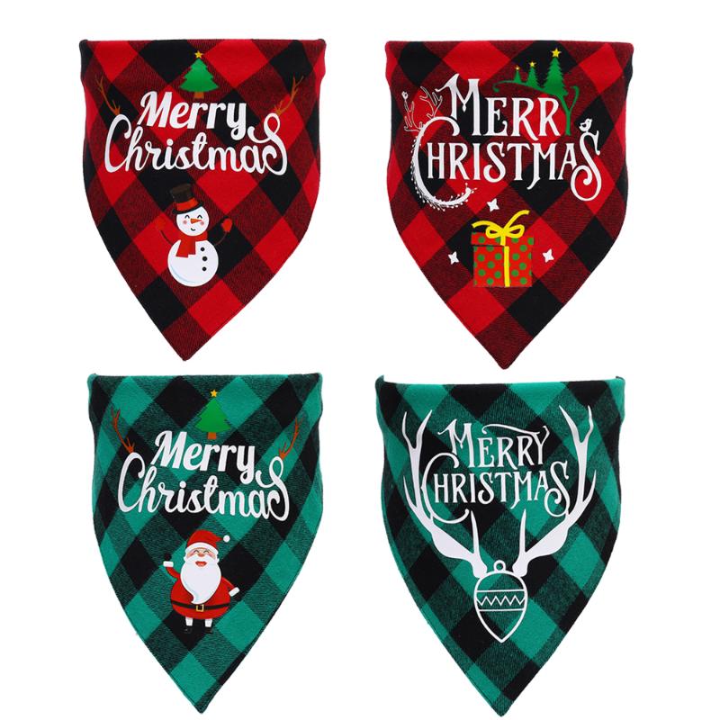 

Christmas Dog Bandanas for Large Dogs Classic Plaid Double-Side Reversible Santa Pattern Triangular Bibs Accessories Decoration, As photo