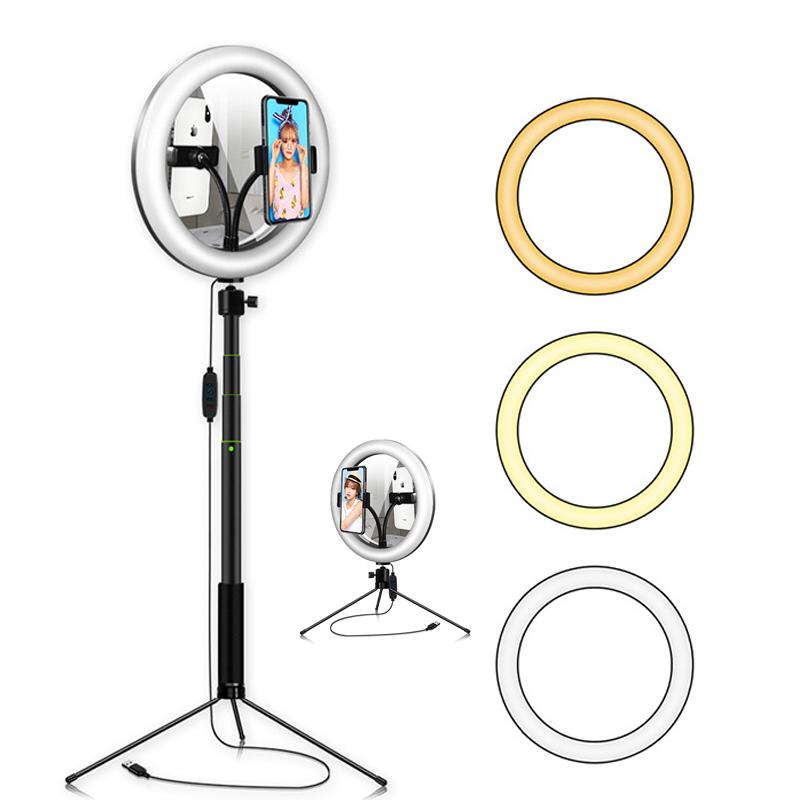 

10 inch Dimmable LED Ring Selfie Photography Video Light with Tripod Stand Phone Holder for Studio YouTube Makeup Live Broadcast