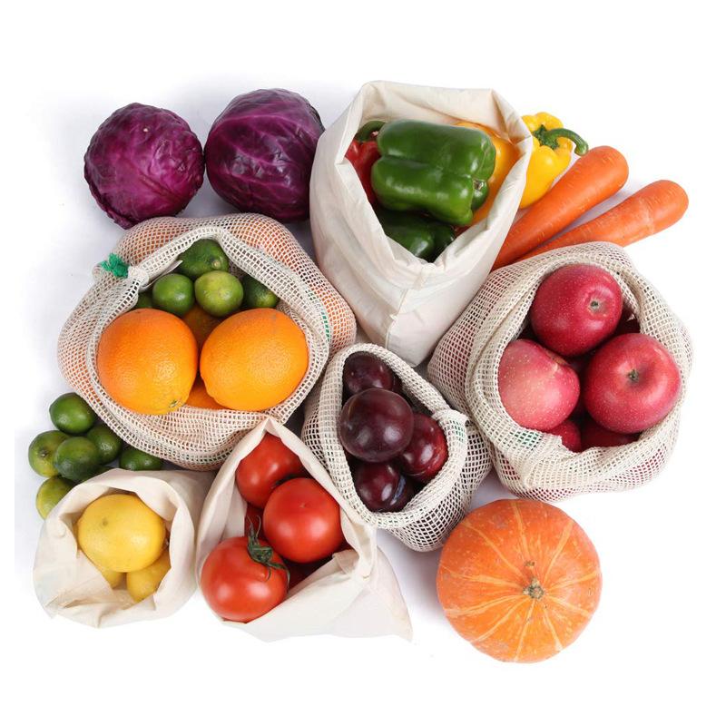 

9pcs/set Reusable Cotton Mesh Produce Bags Fruit Vegetable Shopping Organize Bag Washable Durable Grocery Tote Carry Pouch Bag
