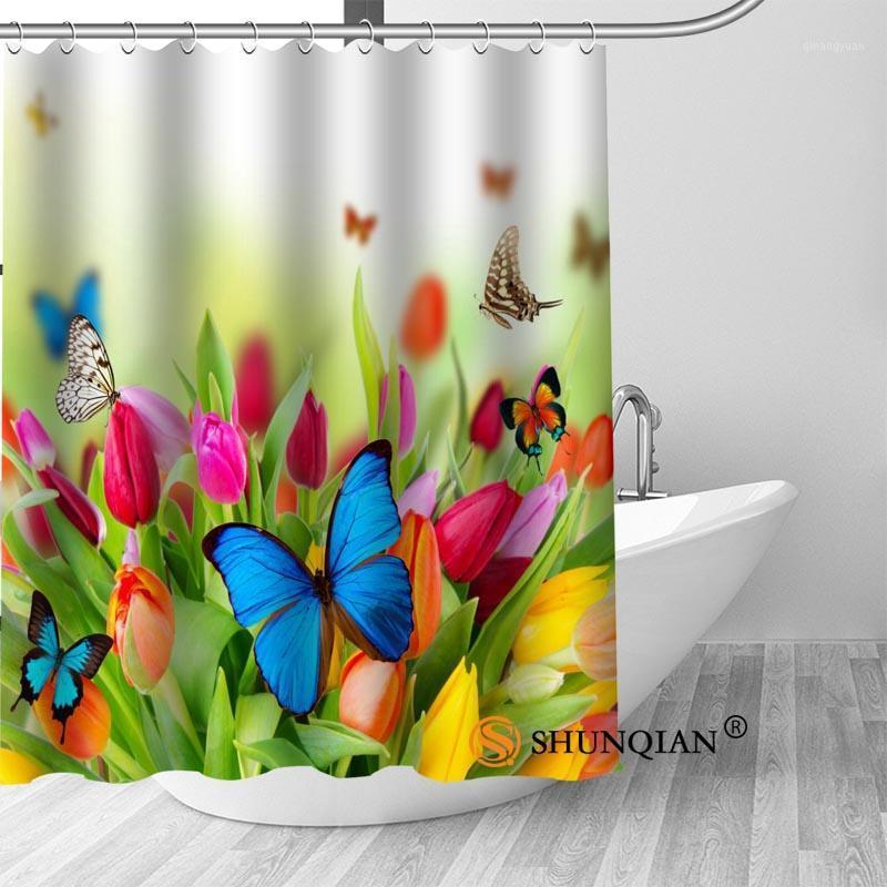 

Flowers blossom butterflies Shower Curtains Custom Bathroom Curtain Waterproof Bathroom Fabric Polyester Shower Curtain1