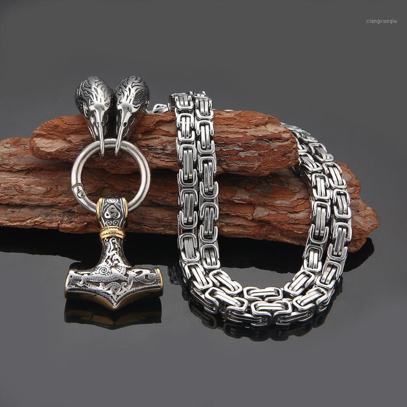 

Pendant Necklaces Mjolnir Hammer Eagle Necklace Men Jewelry Norse Viking Black Stainless Steel Chain, Silver