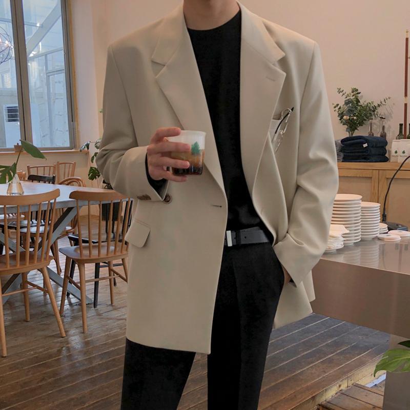 

EWQ / men's wear Korean style casual suit coat loose trendy handsome double breasted big size blazer male autumn new 9Y4093, Khaki