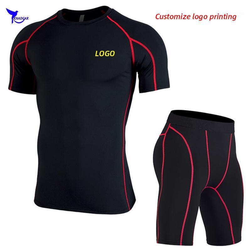 

Custom LOGO Quick Dry Compression Sport Suits Short Sleeve Shirt+Shorts Men's Running Set Outdoor Jogging Gym Fitness Sportswear1, 1970 black red